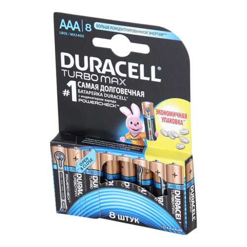 Батарейка Duracell TURBO MAX AAA LR03 8 шт в Телемакс
