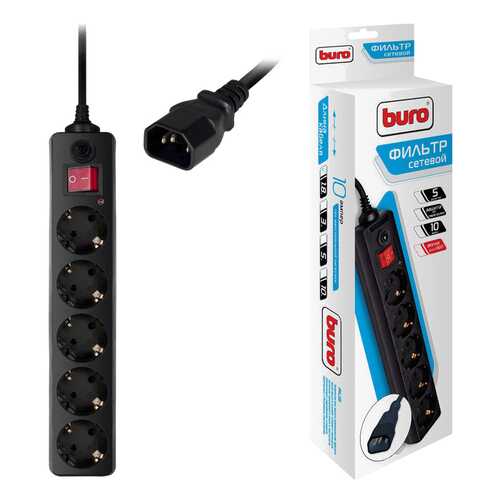 Сетевой фильтр BURO 500SH-1,8-UPS-B, 5 розеток, 1,8 м, Black в Телемакс