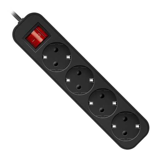 Удлинитель Defender G418, 4 розетки, 1,8 м, Black в Телемакс