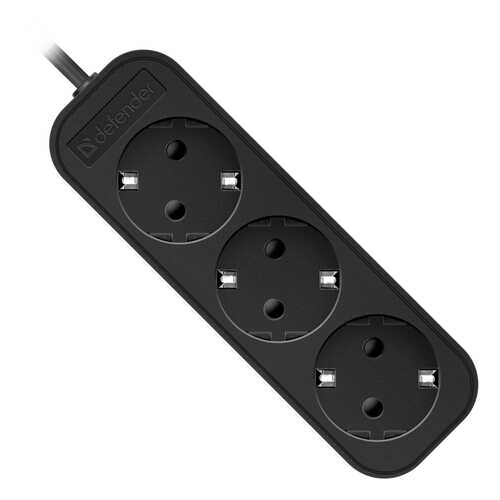 Удлинитель Defender M318, 3 розетки, 1,8 м, Black в Телемакс