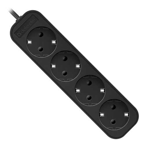 Удлинитель Defender M418, 4 розетки, 1,8 м, Black в Телемакс
