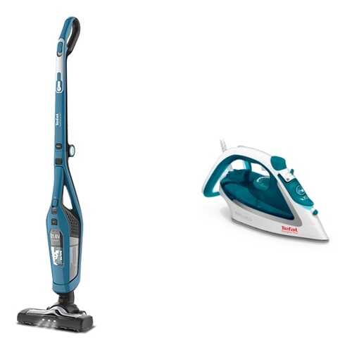 Комплект Вертикальный пылесос Tefal Dual Force 2 в 1 TY6751 Blue/Black+Утюг Tefal FV5718E0 в Телемакс